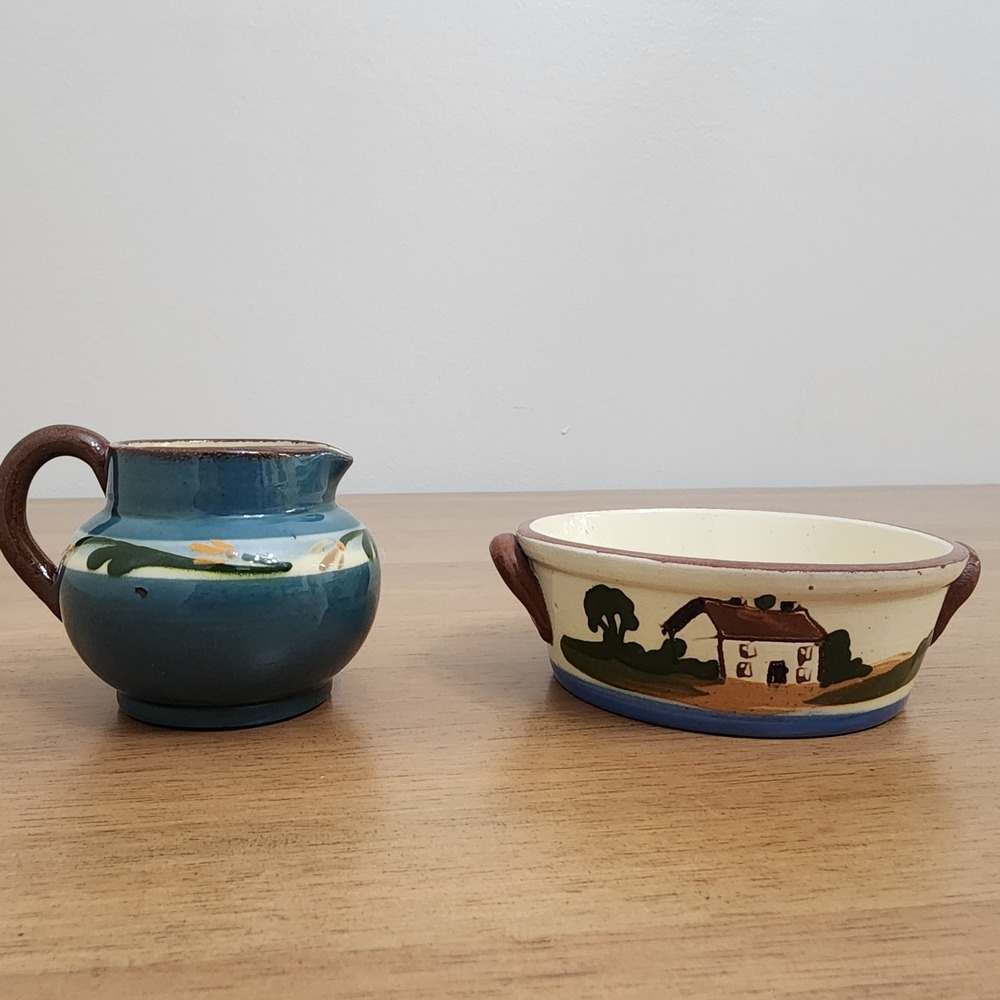 Torquay Watcombe Pottery England Devon Motto Ware Creamer Open Bowl